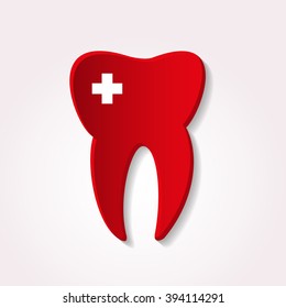 one red tooth from paper style with cross icon eps10