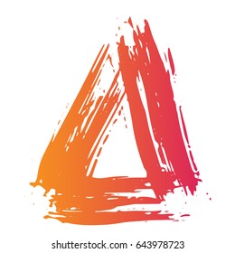 One red triangle and pyramid is drawn by a dry brush, vector image. Textile, blog decoration, banner, poster, wrapping paper. Geometric doodle style pattern with rough uneven edges.