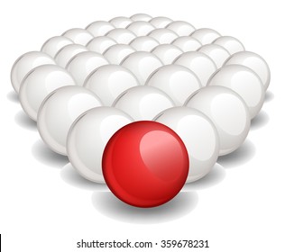 One red unique sphere came forward from a crowd of white spheres. 