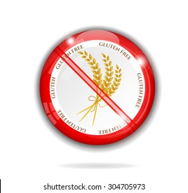 One red, white, isolated, round, modern, simple button, label, sticker, sign, badge with text Gluten Free, white background