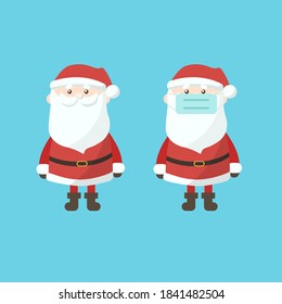 one regular santa and santa wearing facemask