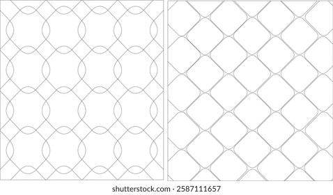 One repeat set of patterns with a transparent background. A repeatable background with a square quilted pattern. Diamond shape and trapezoid shape quilting textures for drawing padded flat sketches