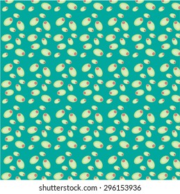 One retro, blue seamless pattern with simple, green olives