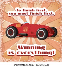 One retro sport car postcard vector illustration