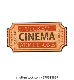 One retro style, vintage cinema, movie ticket, sketch vector illustration isolated on white background. Hand drawn cinema, movie ticket, pass, cinema object