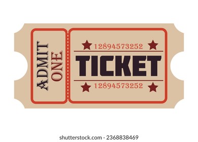 One Retro Ticket on white background. Vector illustration