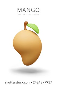 One ripe mango on white background. Creative illustration, icon. Juicy fruit