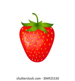 One ripe red strawberry isolated on white background