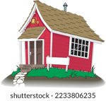 One Room School House Vector Cartoon