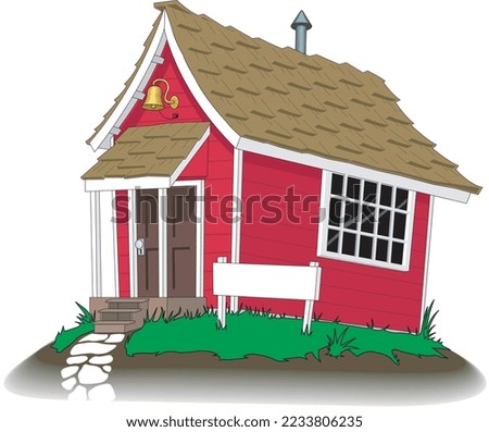 One Room School House Vector Cartoon
