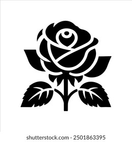 Un diseño de Ilustración vectorial de silueta de icono de rosa sobre fondo blanco.