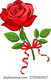 Una rosa con una cinta roja sin fondo
