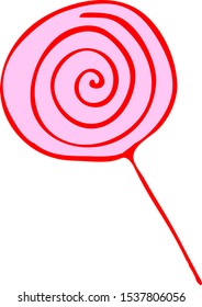One round pink candy. Lollipop. Vector image.