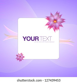 One rounded text box with two flowers on purple abstract background vector