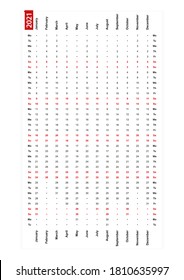 Calendario vertical de una fila 2021, primer día de la semana. Ilustración vectorial.