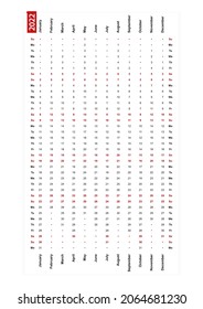 Calendario vertical de una fila 2022, primer día de domingo de la semana. Calendario vectorial.