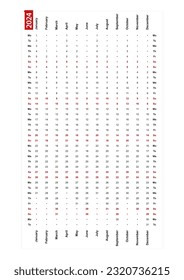 One row vertical calendar 2024, monday first day of the week. Vector Illustration.