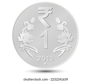 One Rupee coin of India, back side isolated on white background.	 svg