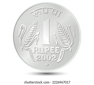 One Rupee coin of India. Coin side isolated on white background. Vector. svg