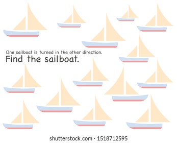 One sailboat is turned the other way. Find this boat. Logical game