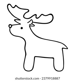 One Santa Claus reindeer. Sketch. Vector illustration. Animal with horns. Coloring book for children. Doodle style. Outline on isolated background. Idea for web design.