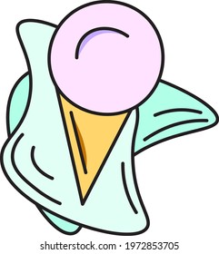 One scoop of straberry ice cream, icon illustration, vector on white background