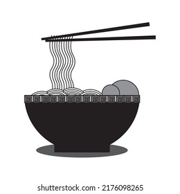 one serving of noodles and meatballs, vector logo icon