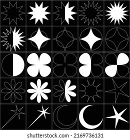 One set black and white icons with various shape to streetwear decoration, For digital and printer design