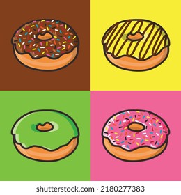 one set colorful donut with colorful background, can be use for packaging design, cafe menu.
vector illustration