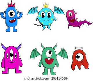 one set cute monster a set of 6 illustrated monster vectors can be used for icons and more