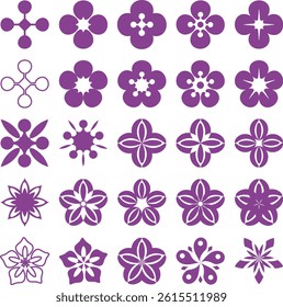 One set purple Mandala icon with various shape. For digital and printer design