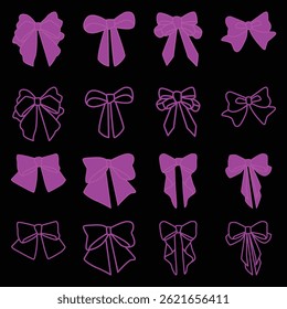 One set purple ribbon icon with various shape. For digital and printer design