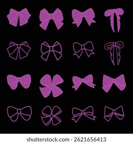 One set purple ribbon icon with various shape. For digital and printer design