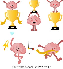 Um conjunto Clipart de Negócios de Sucesso Hd PNG, Conceito de Realização de Negócios Vetor Melhores Trabalhadores Celebrando o Sucesso Alcançando o Objetivo Victory Golden Cup Award cérebro Flat Cartoon 