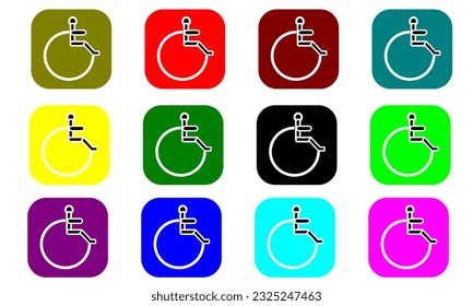 one set of whell chair disabled. Wheel chair, disabled parking or accessibility or access sign flat blue vector icon for application and print. Replaceable vector design.