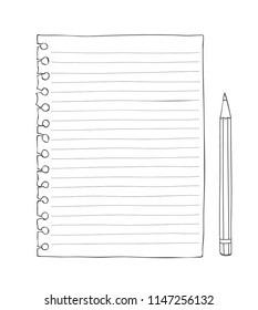 One sheet of paper from a notebook hand drawn line art cute vector illustration
