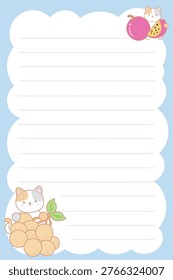 One sheet of sticky notes with cute cat character bring a passion fruit and longan 