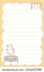 One sheet of sticky notes with cute cat character in the various of playground illustration