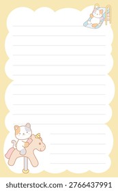 One sheet of sticky notes with cute cat character in the various of playground themes