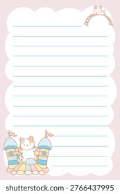 One sheet of sticky notes with cute cat character 
