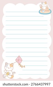 One sheet of sticky notes with cute cat character in the variation of playground