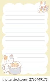 One sheet of sticky notes with cute cat character with variation of japanese food drawing