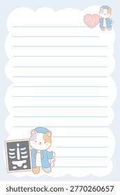 One sheet of sticky notes with cute cat character with variation of hospital drawing bring the rontgen