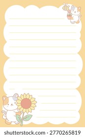 One sheet of sticky notes with cute cat character with variation of spring bring the sun flower