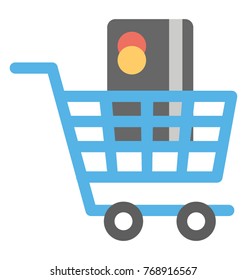 
One shopping cart with a credit card, concept of shopping with electronic payment 
