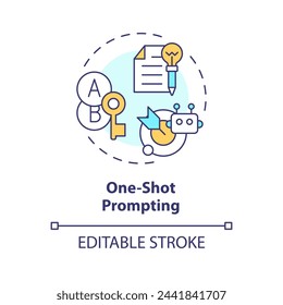 One shot prompting multi color concept icon. Prompt engineering technique. Minimal context. Single example. Round shape line illustration. Abstract idea. Graphic design. Easy to use in article