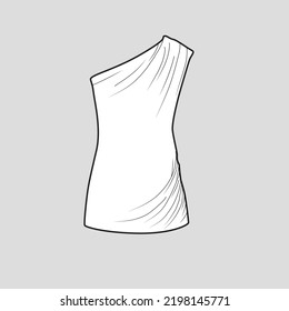 One Shoulder Drape Top Fashion Design Flat Sketch