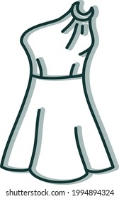 One shoulder dress, illustration, on a white background.