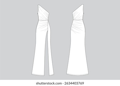 One Shoulder Evening Gown Fashion Sketch