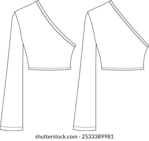 one shoulder long bell kimono sleeve asymmetric neck cropped crop blouse top sweater template